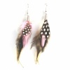 Pink Feather White Spots Earrings. Christmas Shopping, 4% off plus free Christmas Stocking and Christmas Hat!