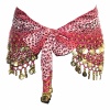 Pink Animal Patterns with Gold Coins Belly Dance Hip Scarf. Christmas Shopping, 4% off plus free Christmas Stocking and Christmas Hat!