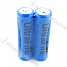 -Brand:UF UltraFire-Model:TR 18650-Enviromentally friendly-Voltage:3.7V.2400mAH-Chemistry:Lithium-Package of 2- AC/Car Powered Lithium Battery Charger for 18650 (100V~240V/12~24V) sku.79790- 18650 battery proctive case sku.18074