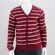 Class up your look and change your style game with the layered look of a cardigan sweater. This men's cardigan features a V-neck, five-button closure, rib knit trim, front welt pockets and horizontal stripes throughout. 100% Cotton. Machine wash. Imported.