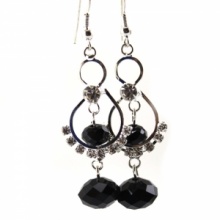 Silver Diamond Plated Crystal Dangle Eardrop Earrings Black. Christmas Shopping, 4% off plus free Christmas Stocking and Christmas Hat!