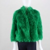 Go green this winter in this wild faux fur coat from Iron Fist. Features a short collar with hook and eye closure and is lined in light green satin with black polka dot contrast print. Finished with a straight cut and falls just below the waist. 100% Acrylic. Dry clean only. Imported.