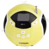 - Color: yellow- High quality speaker- LCD screen display- With FM radio function- Portable cute ball shaped designed- Supports SD card - Supports MP3.WMA format- Features 3.5mm jack audio line-in- Suit for MP3. MP4. CD. mobile phone and other digital pro