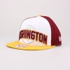 This snapback hat is a style offering for the National Football League® 2012 Draft. Featuring a raised Redskins team namesake atop the team logo at front, a stitched New Era® flag at wearer's left side, and a stitched team logo at wearer’s right side. An embroidered team namesake is above the adjustable snapback closure. Official conference designation logo underside visor. Interior includes branded taping and a moisture absorbing sweatband. One size fits most. 100% Cotton. Imported.