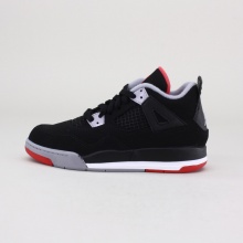 Back in action again, the " Bred"  AJ IV for boys. This retro shoe features a soft nubuck upper, contrasting mesh detail and rubber outsole. Imported.