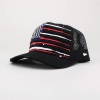 This classic trucker style hat features an American Flag applique to the front panel with a polyester mesh back. One size fits most. Imported.