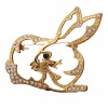 Embedded Rabbit Bunny Pin Brooch Golden. Christmas Shopping, 4% off plus free Christmas Stocking and Christmas Hat!