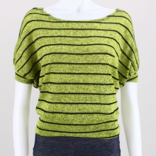 Always look your best in this lightweight knit top. Features short dolman sleeves with cuffs, round neckline, banded hem and horizontal stripes throughout. 65% Polyester, 35% Rayon. Machine wash. Imported.