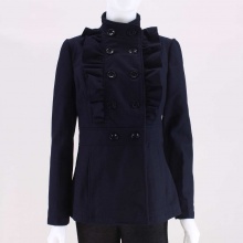 This double-breasted polyester lined ruffled peacoat is perfect for keeping warm & looking good on those cold days.