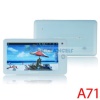 General Brand AMPE Model A71 Color blue Spec. Tech. Screen ? Screen Size 7-inch Material TFT Touch Screen touch screen Scale 16:9 Resolution 800 x 480 CPU / Frequency A10 1.5GHz Operation System Android 2.3.4 RAM 512MB DDR3 ROM 8GB Supported Memory Card Supported TF card up to 32GB Memory Card Included NA Network Wifi 802.11b/g Ethernet supported AX8872. AX8872A. AX88172. AX88178. AX88760. MCS7830. MCS7832. MCS7730 chip External 3G USB dongle(WCDMA) Webcam 0.3MP GPS Chip NA Bluetooth NA OTG Supported HDMI HDMI 1.4 AV out HDMI ver 1.4 output(supported 3D Vision) G-sensor YES V sensor YES Keyboard Supported external keyboard. virtual android keyboard Microphone YES Speaker YES File Format Audio MP3. WMA. MP2. OGG. AAC. M4A. MA4. FLAC. APE. 3GP. WAV.? Video AVI(H.264. DIVX. DIVX. XVID). RM. RMVB. MKV(H.264. DIVX. DIVX. XVID). WMV. MOV. MP4. DAT. VOB. PMP. MPEG. MPG. FLV. ASF. TS. TP. 3GP. MPG Other JPG. BMP. PNG. GIF Battery Built-in high power 3300mAh li-ion battery Working time Video: 7 hours with earphone Game: 6 hours Standby time 20 days Output 5V 1.5A Iutput 100-240V Other Function 3D-accelerator. Opera. UCWEB. Sky File. Dolphin. office software. Supported OpenGL ES2.1 and Open VG. Email. Ebook. calendar. calculator. recorder. clock. APK installer. multi games. Documents to go. Lyrics Synchronization. Google market and etc. Slot 2 x mini USB slot 1 x HDMI slot 1 x TF card slot 1 x earphone slot Language Simple Chinese. Traditional Chinese. English. French. German. Italian. Japanese. Korean. Russian. Spanish. Polish. Czech Note - Please do not use up the battery capacity before charging - If you have used up the battery capacity. please ensure normal shutdown of you laptop before charging Warranty 1-year manufacturer's warranty: this warranty is offered directly by the manufacturer. Should the item become defective within the manufacturer's warranty period (physical damages and damages caused by incorrect usage excluded). customers may send the unit back to PA's office. PA will help forwarding the item to the manufacturer for repair or replacement. and will look after the progress. Package Included 1 x Tablet PC 1 x USB cable 1 x OTG cable 1 x earphone 1 x user manual 1 x adapter charger ?