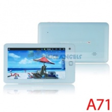 General Brand AMPE Model A71 Color blue Spec. Tech. Screen ? Screen Size 7-inch Material TFT Touch Screen touch screen Scale 16:9 Resolution 800 x 480 CPU / Frequency A10 1.5GHz Operation System Android 2.3.4 RAM 512MB DDR3 ROM 8GB Supported Memory Card Supported TF card up to 32GB Memory Card Included NA Network Wifi 802.11b/g Ethernet supported AX8872. AX8872A. AX88172. AX88178. AX88760. MCS7830. MCS7832. MCS7730 chip External 3G USB dongle(WCDMA) Webcam 0.3MP GPS Chip NA Bluetooth NA OTG Supported HDMI HDMI 1.4 AV out HDMI ver 1.4 output(supported 3D Vision) G-sensor YES V sensor YES Keyboard Supported external keyboard. virtual android keyboard Microphone YES Speaker YES File Format Audio MP3. WMA. MP2. OGG. AAC. M4A. MA4. FLAC. APE. 3GP. WAV.? Video AVI(H.264. DIVX. DIVX. XVID). RM. RMVB. MKV(H.264. DIVX. DIVX. XVID). WMV. MOV. MP4. DAT. VOB. PMP. MPEG. MPG. FLV. ASF. TS. TP. 3GP. MPG Other JPG. BMP. PNG. GIF Battery Built-in high power 3300mAh li-ion battery Working time Video: 7 hours with earphone Game: 6 hours Standby time 20 days Output 5V 1.5A Iutput 100-240V Other Function 3D-accelerator. Opera. UCWEB. Sky File. Dolphin. office software. Supported OpenGL ES2.1 and Open VG. Email. Ebook. calendar. calculator. recorder. clock. APK installer. multi games. Documents to go. Lyrics Synchronization. Google market and etc. Slot 2 x mini USB slot 1 x HDMI slot 1 x TF card slot 1 x earphone slot Language Simple Chinese. Traditional Chinese. English. French. German. Italian. Japanese. Korean. Russian. Spanish. Polish. Czech Note - Please do not use up the battery capacity before charging - If you have used up the battery capacity. please ensure normal shutdown of you laptop before charging Warranty 1-year manufacturer's warranty: this warranty is offered directly by the manufacturer. Should the item become defective within the manufacturer's warranty period (physical damages and damages caused by incorrect usage excluded). customers may send the unit back to PA's office. PA will help forwarding the item to the manufacturer for repair or replacement. and will look after the progress. Package Included 1 x Tablet PC 1 x USB cable 1 x OTG cable 1 x earphone 1 x user manual 1 x adapter charger ?