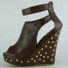 City Snapper Blondell Open Toe Strap Studded Wedge  Boot