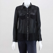 This Leather Collar top comes stylish with sheer throughout and Metal buttons to accentuate this unique article of clothing