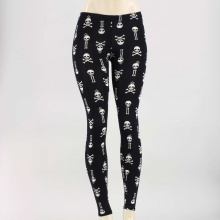 Keep your stlye edgy with these comfy and fashionable leggings. These leggings feature soft stretch knit, contrasting skull print throughout and elastic waistband. 95% Polyester, 5% Spandex. Hand wash. Made in USA.