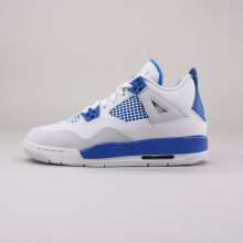 Back in action again, the " Military Blue"  AJ IV for boys.  This retro shoe features a leather upper, contrasting mesh detail, visible Air cushioning & a rubber outsole. Imported.