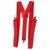 Red Lady Elastic Suspenders with White Dots. Christmas Shopping, 4% off plus free Christmas Stocking and Christmas Hat!