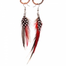 Red Feather White Spots Earrings. Christmas Shopping, 4% off plus free Christmas Stocking and Christmas Hat!