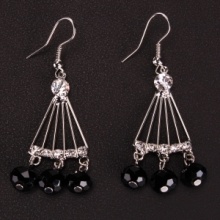 Black Vintage Silver Hook Natural Agate Long Earrings. Christmas Shopping, 4% off plus free Christmas Stocking and Christmas Hat!