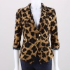 Set your outfit apart from the norm with this high fashion blazer and look like a style animal! This women's blazer features a safari print throughout, padded shoulders, 3/4 length sleeves, three-button front and contrasting printed liner. 100% Polyester. Hand wash. Imported.