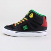 This DC shoes high top shoe combines ruggedness and style for this youths shoe. Let your little kid show of the Rasta colors in style. Imported