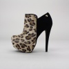 Stand out from the rest in these trendy ankle booties. Features leopard printed faux fur, synthetic suede heel accent, side zipper entry, hidden 1.5"  platform and 5.5"  heel. Imported.