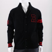 This simplistic cardigan sweater is quietly vibrant with it's varsity styling.