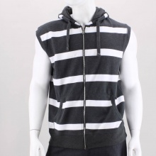 The soft fabric of this striped sleeveless hoodie is perfect for that layered look.  Full zip front with split kangaroo pocket. 60% Cotton, 40% Polyester. Machine wash. Imported.