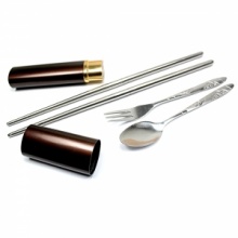 Brown Three-piece Pen-style Chopsticks Fork Spoon. Christmas Shopping, 4% off plus free Christmas Stocking and Christmas Hat!