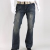 These belted jeans with handcrafted treatment and distincitve details compliment any modern man's wardrobe.