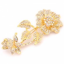 Flower & Bud Crystal Pin Brooch Golden. Christmas Shopping, 4% off plus free Christmas Stocking and Christmas Hat!