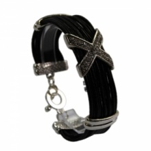 X-Shaped Cowhide Leather Rhinestone Bracelet Hand Chain. Christmas Shopping, 4% off plus free Christmas Stocking and Christmas Hat!