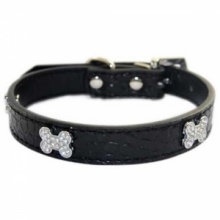 Bones on PU Leather Dog Collar Size #S. Christmas Shopping, 4% off plus free Christmas Stocking and Christmas Hat!