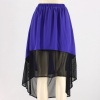 Update your look with this fabulous two-tone skirt. This silky smooth skirt features a high-low hemline with contrasting mesh accents, elastic waistband and partial underliner. 60% cotton, 40% polyester. Hand wash. Imported.