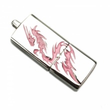 Silver Pink Dragon Logo Thumb Stick Jewellery 4GB USB Flash Drive. Christmas Shopping, 4% off plus free Christmas Stocking and Christmas Hat!