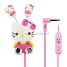 Creative Cartoon Kitty Style Crystal 3.5mm In-ear Earphone with Microphone/Clip(White)