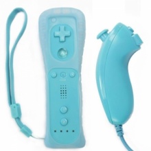 Remote with Silicone Sleeve + Nunchuk Controller for Wii Light Blue. Christmas Shopping, 4% off plus free Christmas Stocking and Christmas Hat!