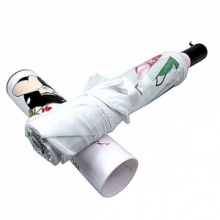 White Japanese Woman Wine Bottle Style Folding Umbrella. Christmas Shopping, 4% off plus free Christmas Stocking and Christmas Hat!