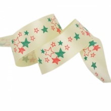 1.5 inch (38mm) Two Color Stars Satin Ribbon Beige. Christmas Shopping, 4% off plus free Christmas Stocking and Christmas Hat!