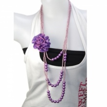 Stylish Single Flower Three-pearl Necklace Purple. Christmas Shopping, 4% off plus free Christmas Stocking and Christmas Hat!