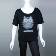 Miss Popular Glitter Owl Graphic Print Dolman Sleeve Tee