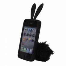 Cute Rabbit Pattern Silicone Case for iPhone 4 Black. Christmas Shopping, 4% off plus free Christmas Stocking and Christmas Hat!