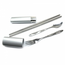 Silver Three-piece Pen-style Chopsticks Fork Spoon. Christmas Shopping, 4% off plus free Christmas Stocking and Christmas Hat!